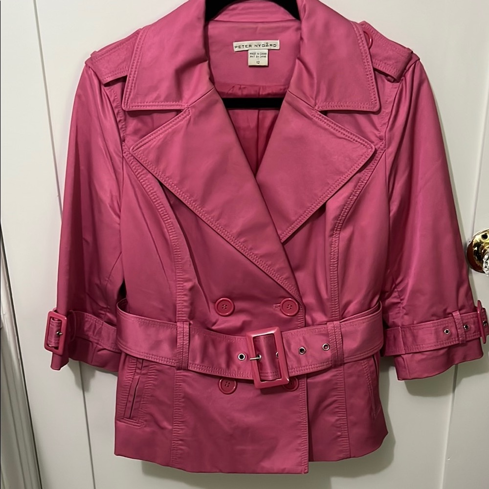 PETER NYGARD Pink Belted Women's Short Trench